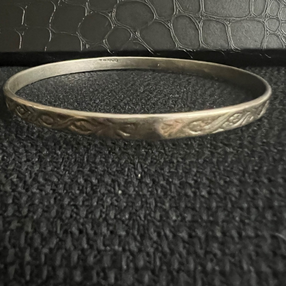Vintage Mexico Etched Silver Tone Bangle Bracelet 2.5" Diameter